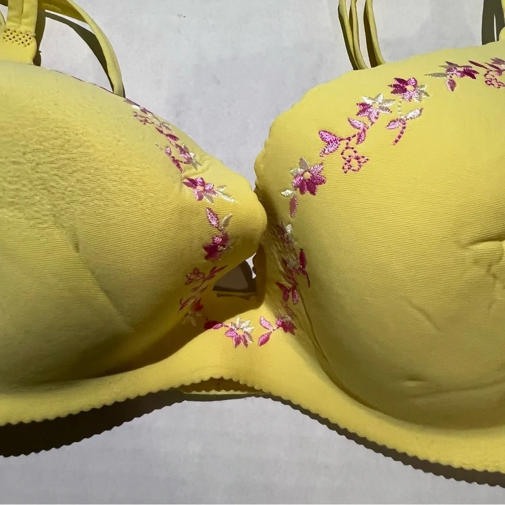Victoria’s Secret 36C Secret Embrace Push Up Bra Yellow Floral Pink - Picture 3 of 7